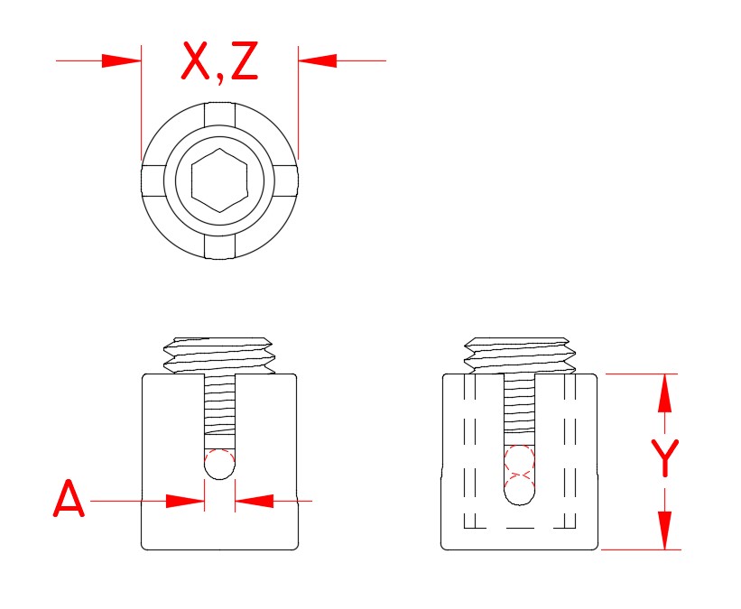 Stainless Steel Cross Wire Clamp - Standard, S0721-0003, S0721-0004, S0721-0005, S0721-0007, Line Drawing